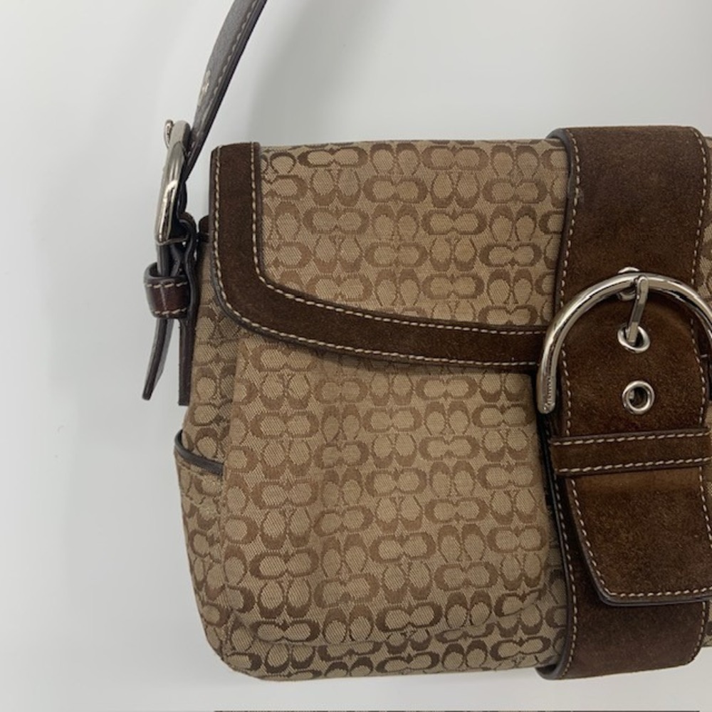 Vintage Y2K Coach Soho Signature Buckle Shoulder Bag Brown Suede Jacquard 2000s - Picture 3 of 16